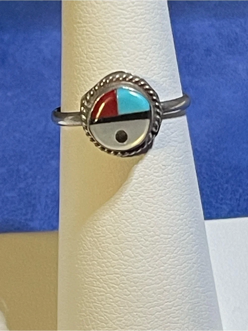 Traditional Zuni-Style “SunFace Motif “Ring Sz 5.5 -925 -Multi-Stone Inlay